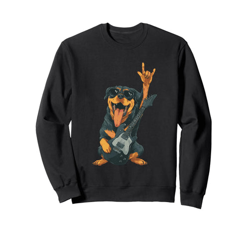 Rock Dog Rottweiler Guitar Player Sweatshirt - Minimalist Print for Adults - T-Shirt, Sweatshirt, Hoodie