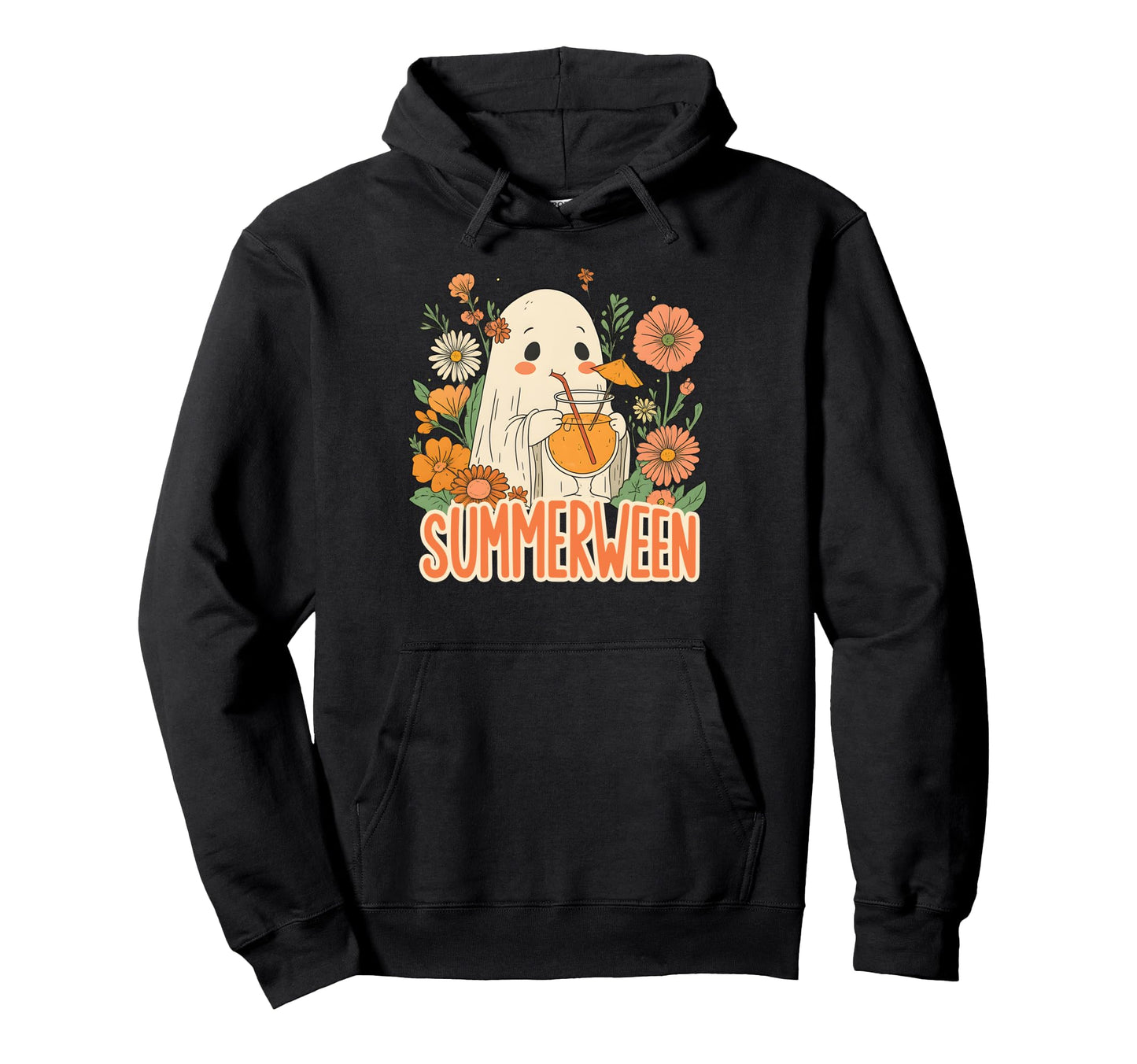 Summerween Ghost Boho Floral Summer Hoodie - Fun Novelty Design Men Women - T-Shirt, Sweatshirt, Hoodie