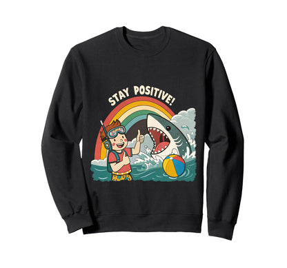 Stay Positive Funny Shark Rainbow Sweatshirt - Minimalist Print Men Women - T-Shirt, Sweatshirt, Hoodie