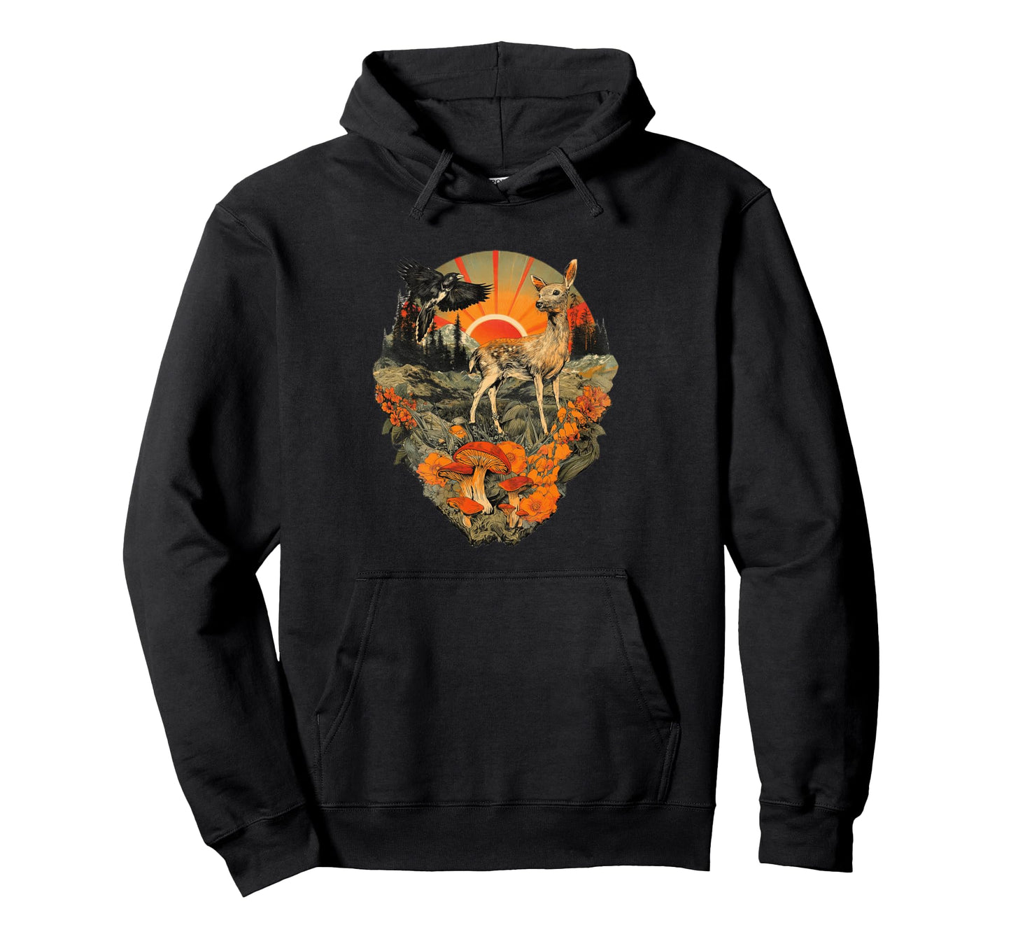 Deer Crow Forest Animal Art Boho Mountain Hoodie - Minimalist Print Unisex - T-Shirt, Sweatshirt, Hoodie