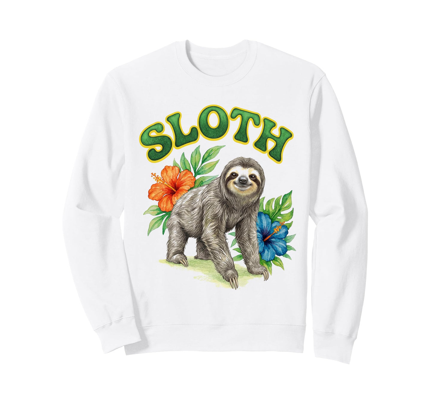 Sloth Groovy Floral Sloth Watercolor Sweatshirt - Trendy Graphic Men Women - T-Shirt, Sweatshirt, Hoodie