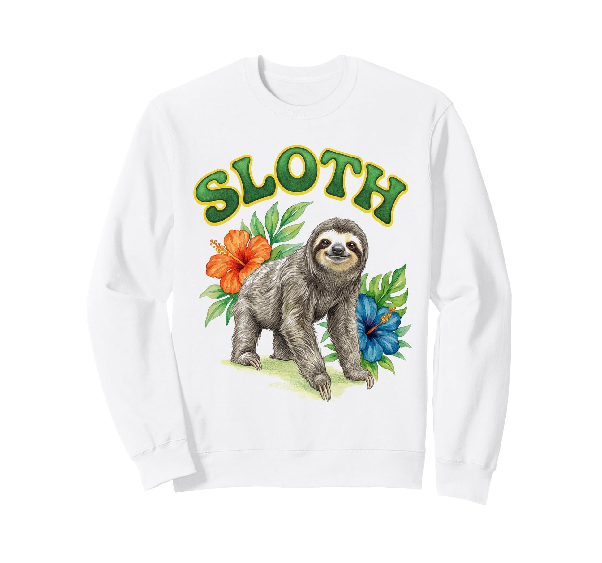 Sloth Groovy Floral Sloth Watercolor Sweatshirt - Trendy Graphic Men Women - T-Shirt, Sweatshirt, Hoodie