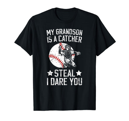 My Grandson Baseball Catcher Grandma T-Shirt - Novelty Apparel for Adults - T-Shirt, Sweatshirt, Hoodie