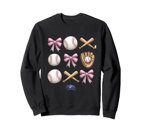 Baseball Coquette Bow Mom Sister Sweatshirt - Unique Graphic Unisex - T-Shirt, Sweatshirt, Hoodie