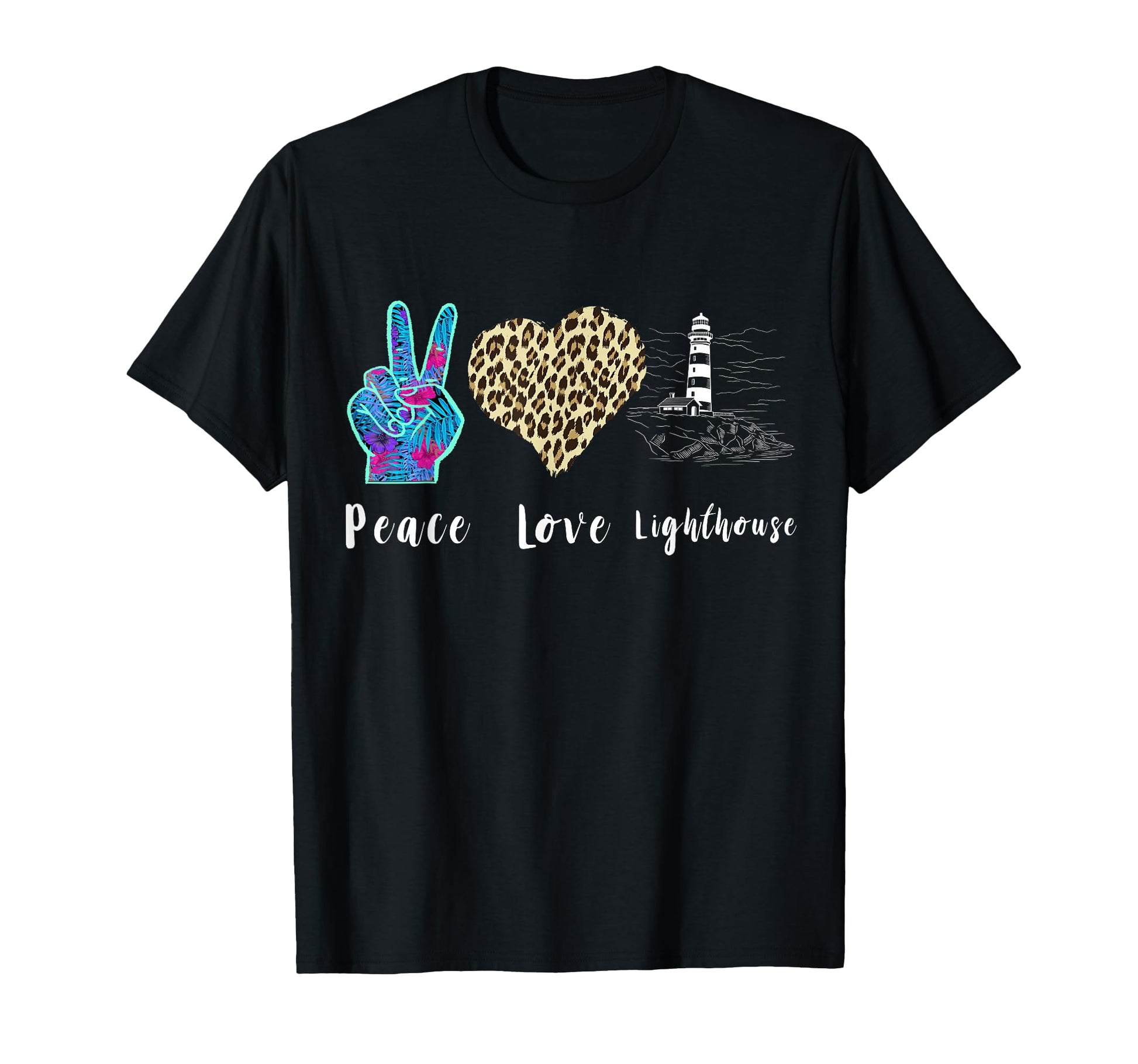 Lighthouse Love Peace Leopard Boating T-Shirt - Fun Novelty Design Unisex - T-Shirt, Sweatshirt, Hoodie