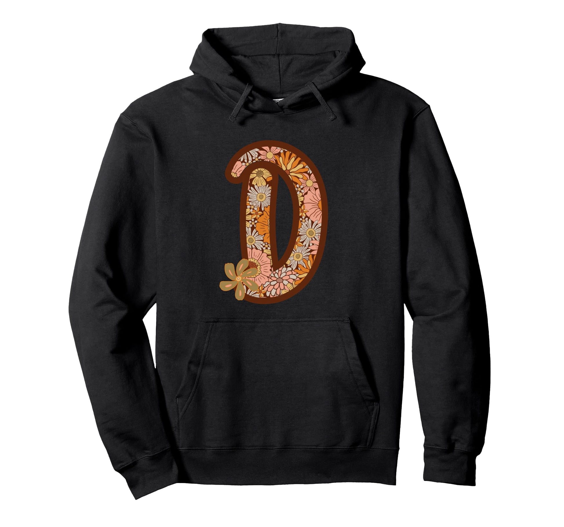 Letter D Initial Floral Monogram Hoodie - Casual Everyday Wear Men Women - T-Shirt, Sweatshirt, Hoodie