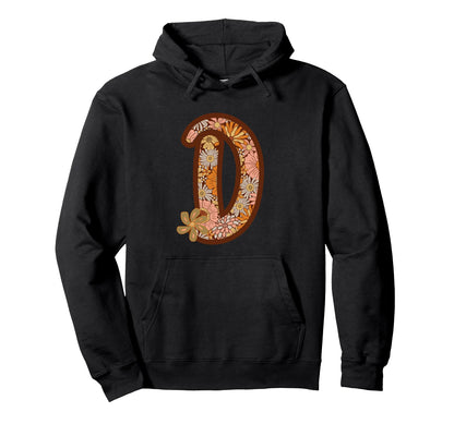 Letter D Initial Floral Monogram Hoodie - Casual Everyday Wear Men Women - T-Shirt, Sweatshirt, Hoodie