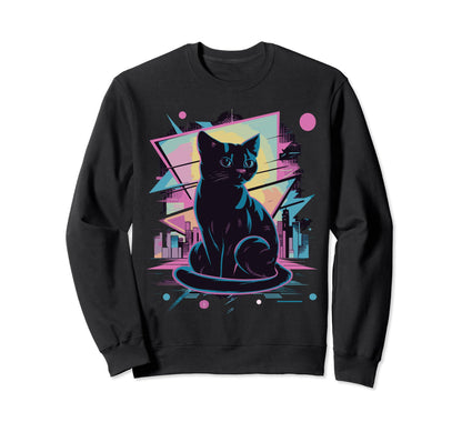 Vaporwave Cat Aesthetic Synthwave Sweatshirt - Aesthetic Graphic Men Women - T-Shirt, Sweatshirt, Hoodie