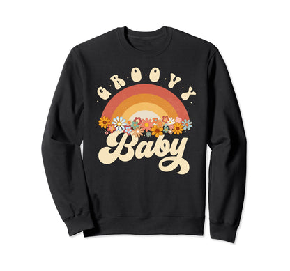 Groovy Rainbow Colorful Flowers Sweatshirt - Fun Novelty Design for Adults - T-Shirt, Sweatshirt, Hoodie