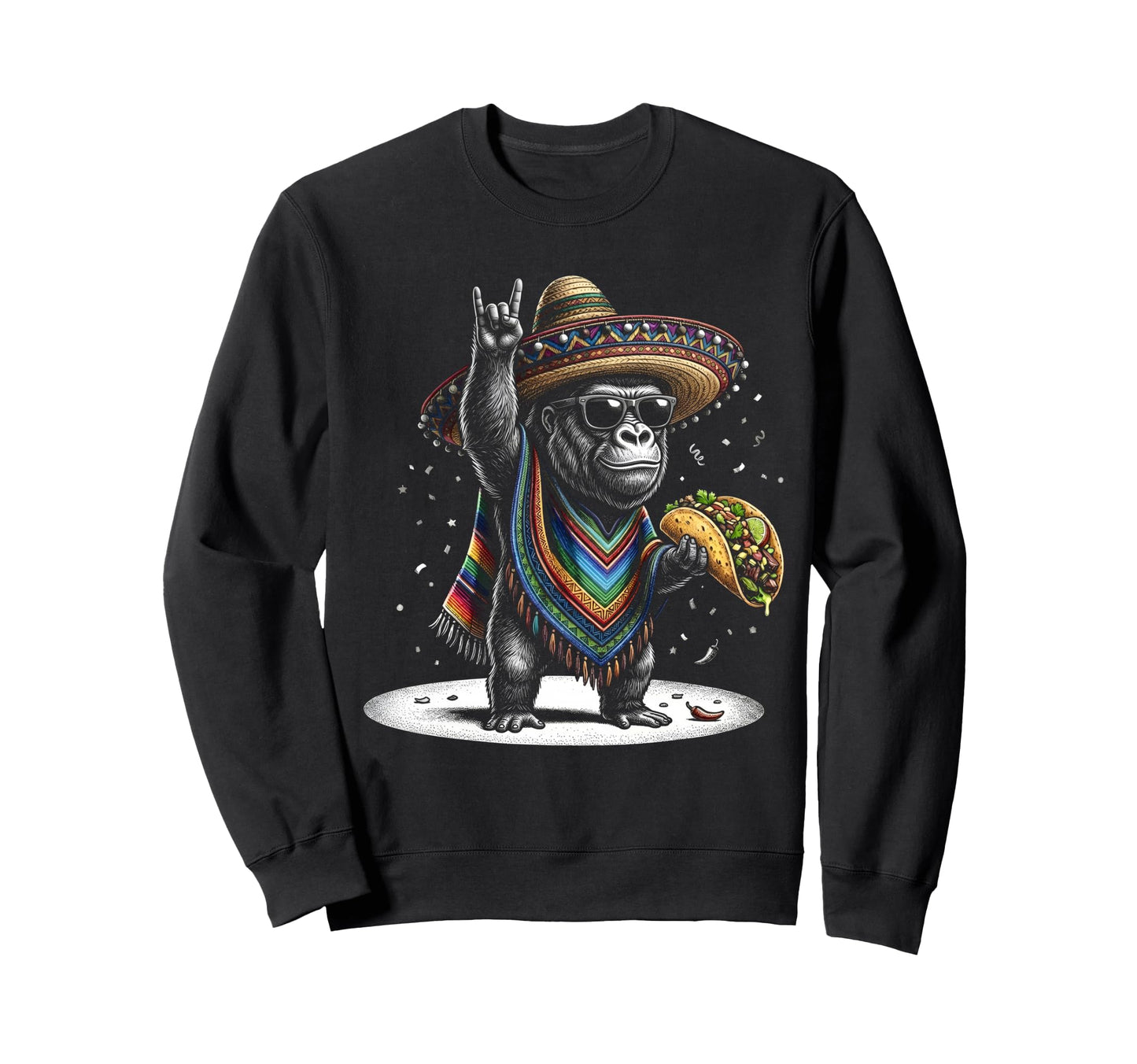 Gorilla Taco Sombrero Mexican Fiesta Sweatshirt - Streetwear Style Unisex - T-Shirt, Sweatshirt, Hoodie