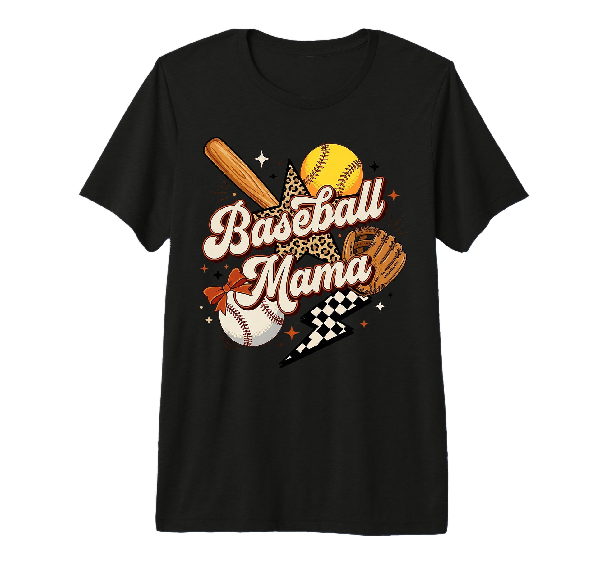 Baseball Mama Leopard Coquette Checkered T-Shirt - Streetwear Style Unisex - T-Shirt, Sweatshirt, Hoodie