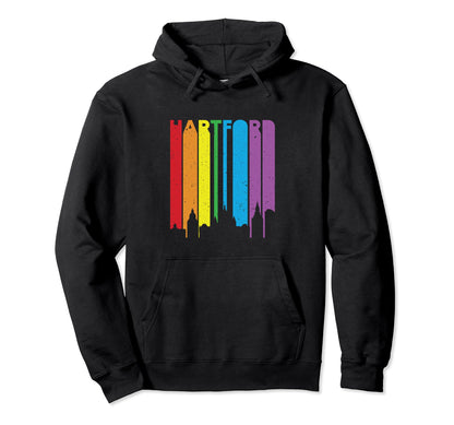 Rainbow Text Hartford Skyline Connecticut Hoodie - Custom Art Print Unisex - T-Shirt, Sweatshirt, Hoodie