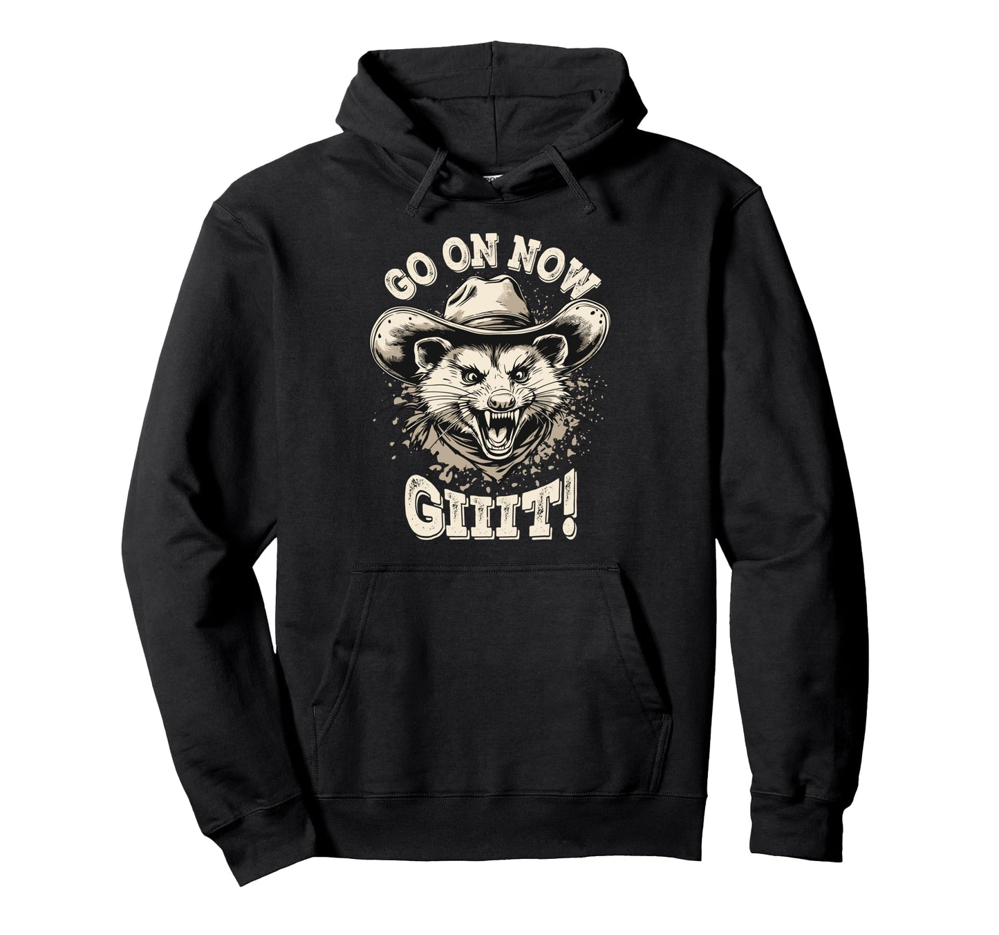 Cowboy Opossum Go Now Git Hoodie - Novelty Apparel for Adults - T-Shirt, Sweatshirt, Hoodie