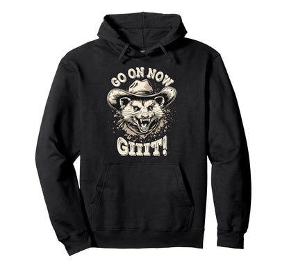 Cowboy Opossum Go Now Git Hoodie - Novelty Apparel for Adults - T-Shirt, Sweatshirt, Hoodie