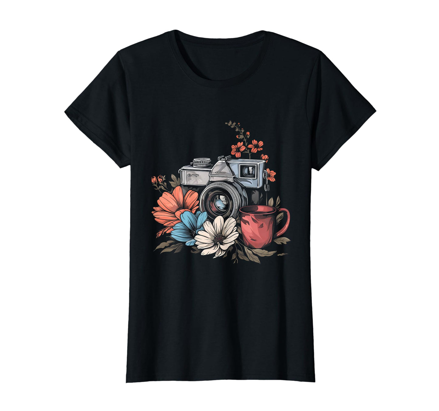 Photographer Coffee Camera Flowers T-Shirt - Unique Graphic Unisex - T-Shirt, Sweatshirt, Hoodie