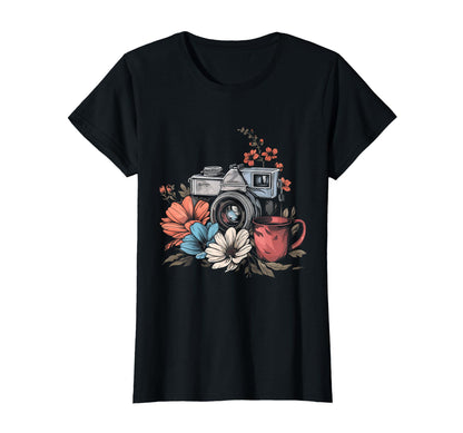 Photographer Coffee Camera Flowers T-Shirt - Unique Graphic Unisex - T-Shirt, Sweatshirt, Hoodie