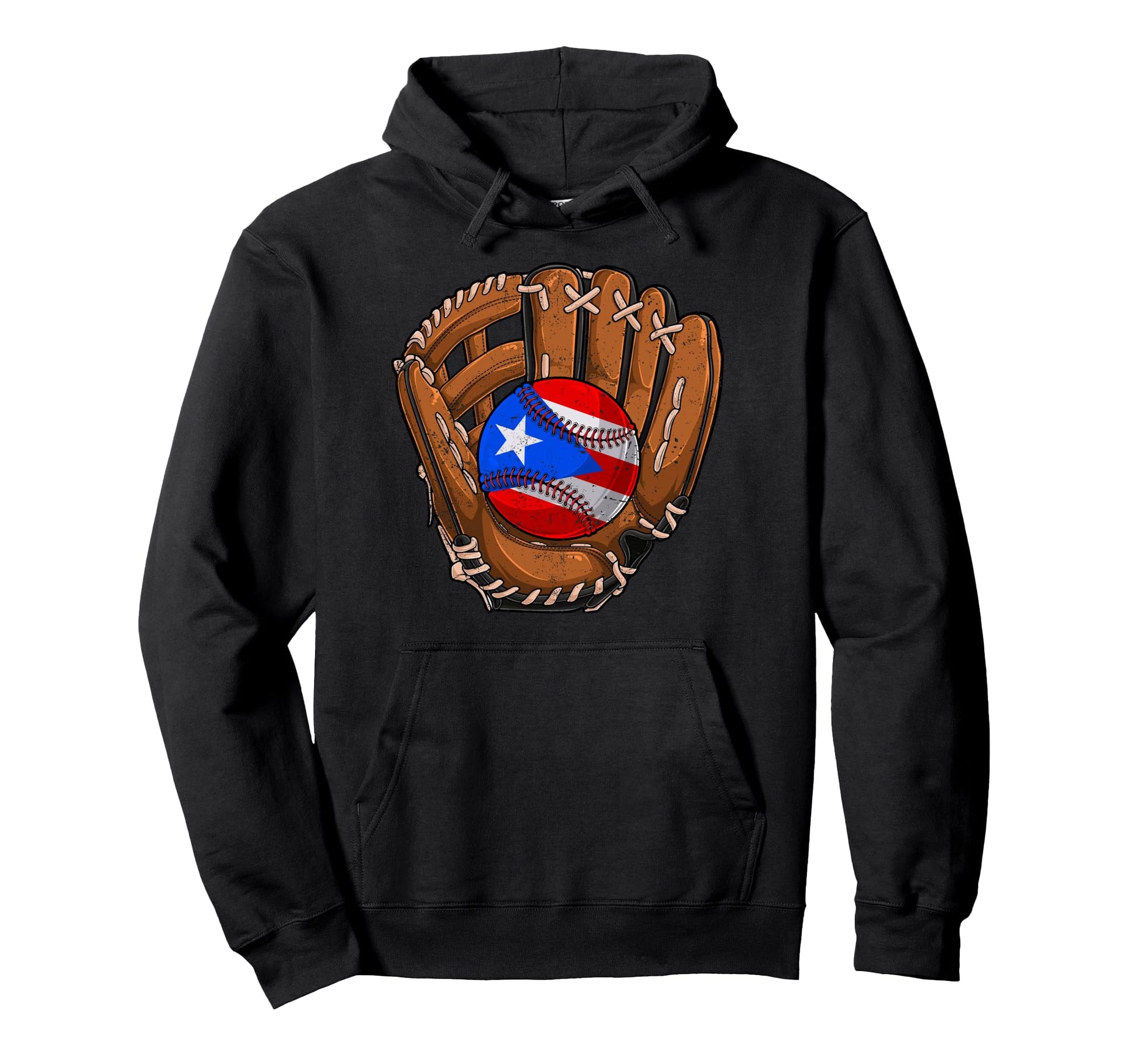 Puerto Rico Flag Baseball Ball Softball Hoodie - Novelty Apparel Unisex - T-Shirt, Sweatshirt, Hoodie
