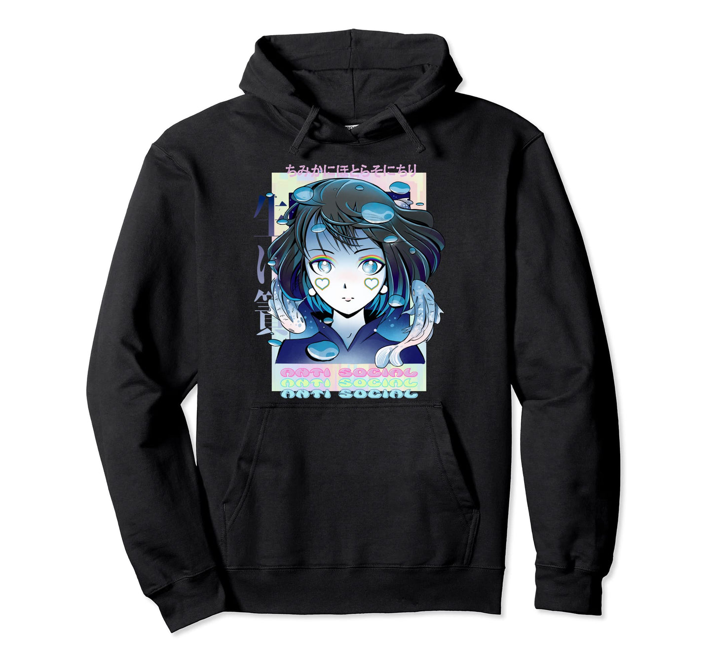 Antisocial Sad Anime Waifu Pastel Hoodie - Aesthetic Graphic for Adults - T-Shirt, Sweatshirt, Hoodie