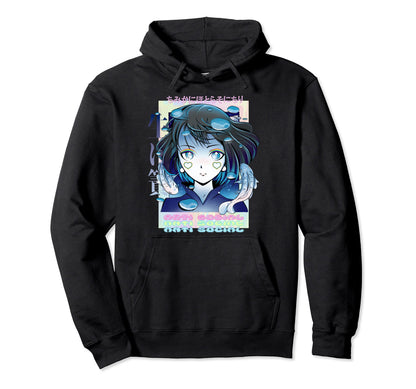 Antisocial Sad Anime Waifu Pastel Hoodie - Aesthetic Graphic for Adults - T-Shirt, Sweatshirt, Hoodie