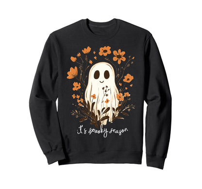 Ghost Spooky Season Floral Boho Sweatshirt - Novelty Apparel Unisex - T-Shirt, Sweatshirt, Hoodie