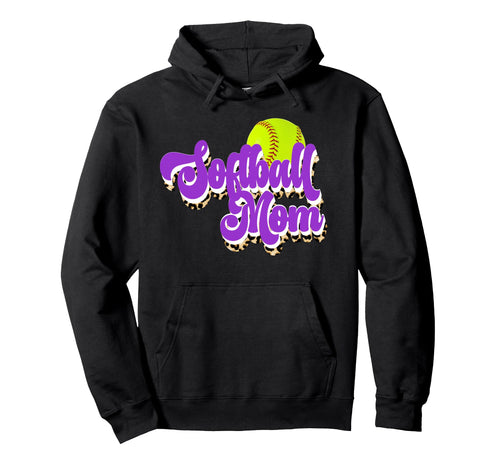 Softball Mom Game Day Leopard Purple Hoodie - Custom Art Print Unisex - T-Shirt, Sweatshirt, Hoodie