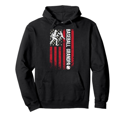 Baseball Grandpa Us Flag Baseball Hoodie - Fun Novelty Design Men Women - T-Shirt, Sweatshirt, Hoodie