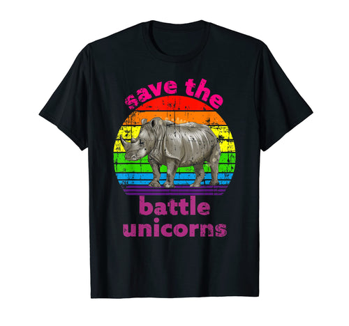 Save Battle Unicorns Rhino Rainbow T-Shirt - Fun Novelty Design Men Women - T-Shirt, Sweatshirt, Hoodie