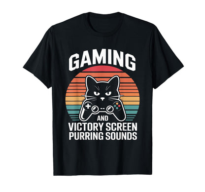 Gaming Cat Dad Victory Screen And Purring T-Shirt - Graphic Print Unisex - T-Shirt, Sweatshirt, Hoodie