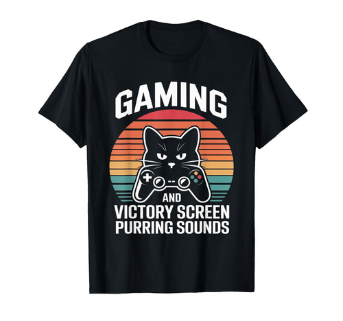 Gaming Cat Dad Victory Screen And Purring T-Shirt - Graphic Print Unisex - T-Shirt, Sweatshirt, Hoodie