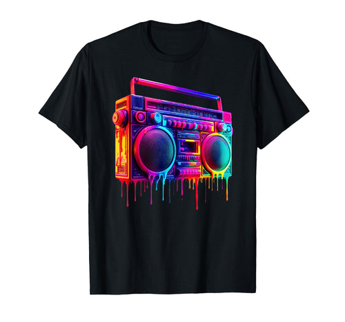 Dripping Paint Boombox Old School 80S T-Shirt - Trendy Graphic Unisex - T-Shirt, Sweatshirt, Hoodie