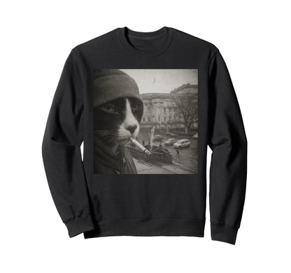 Funny Smoking Cat Cigarette Kitty Sweatshirt - Fun Novelty Design Unisex - T-Shirt, Sweatshirt, Hoodie