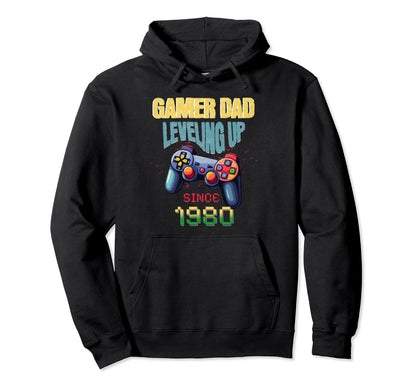 Gamer Dad Leveling Up Since 1980 Hoodie - Minimalist Print for Adults - T-Shirt, Sweatshirt, Hoodie