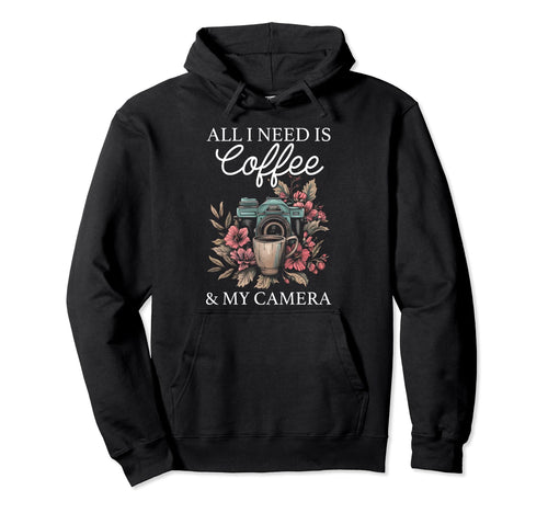 Photographer Coffee Camera Flowers Hoodie - Minimalist Print Unisex - T-Shirt, Sweatshirt, Hoodie