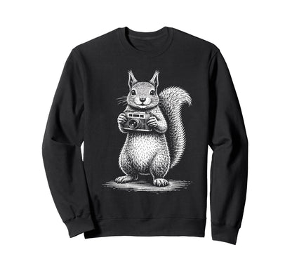 Squirrel Photographer Camera Sweatshirt - Minimalist Print for Adults - T-Shirt, Sweatshirt, Hoodie