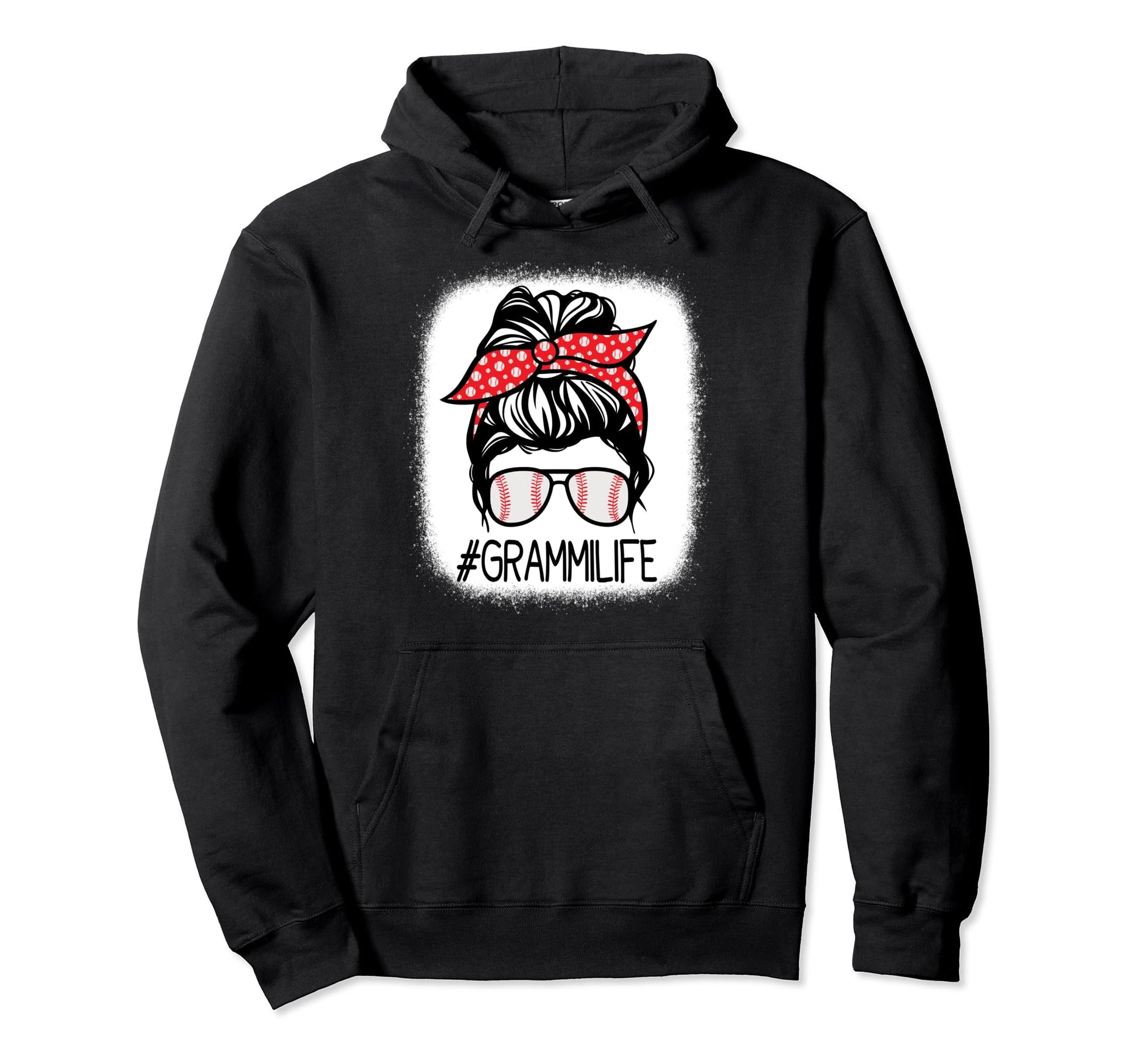 Grammi Bleached Messy Bun Baseball Hoodie - Trendy Graphic for Adults - T-Shirt, Sweatshirt, Hoodie