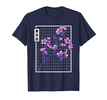 Cherry Blossom Grid Vaporwave Aesthetic T-Shirt - Graphic Print Unisex - T-Shirt, Sweatshirt, Hoodie