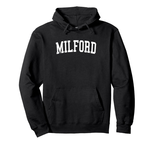 Milford De Distressed White Varsity Hoodie - Graphic Print Men Women - T-Shirt, Sweatshirt, Hoodie