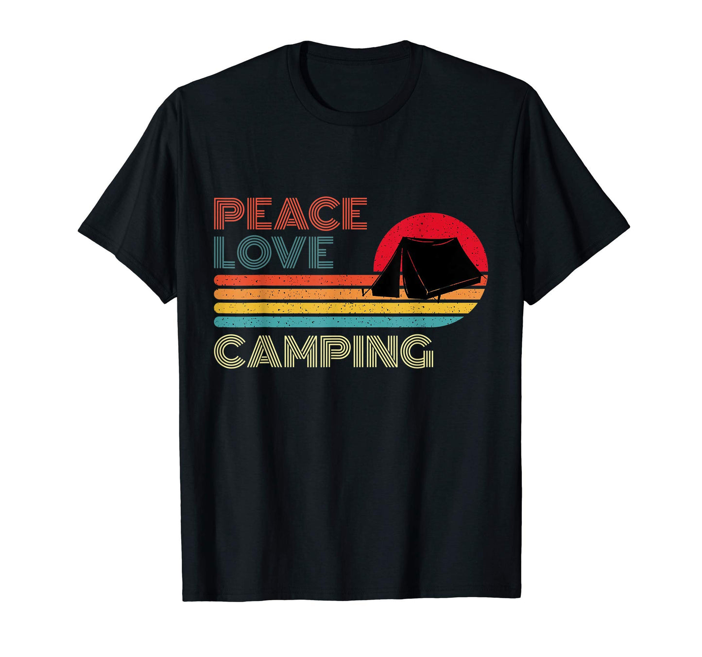 Peace Love Camping Striped Sunset Outdoor T-Shirt - Streetwear Style Unisex - T-Shirt, Sweatshirt, Hoodie