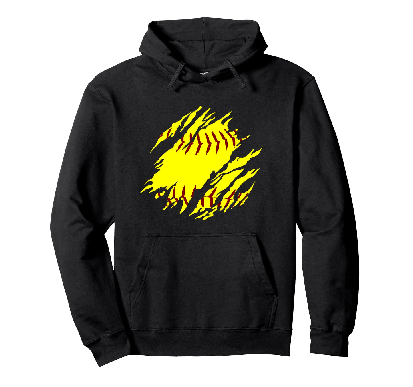 Red Softball Stitches Art Hoodie - Fun Novelty Design for Adults - T-Shirt, Sweatshirt, Hoodie