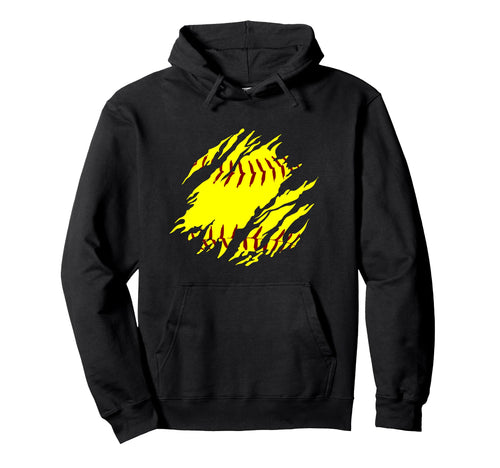 Red Softball Stitches Art Hoodie - Fun Novelty Design for Adults - T-Shirt, Sweatshirt, Hoodie