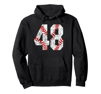 Distressed Baseball Number 48 Jersey Hoodie - Streetwear Style Men Women - T-Shirt, Sweatshirt, Hoodie