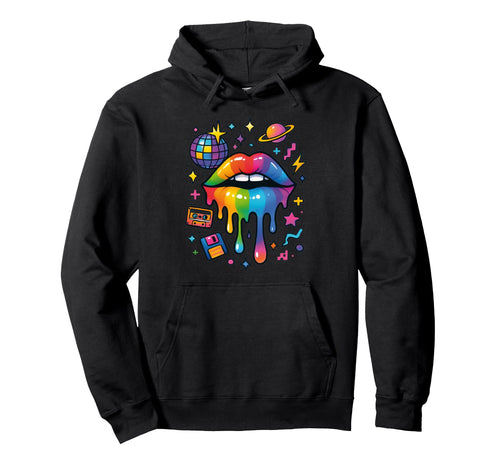 90S Pop Art Rainbow Lips Nostalgia Hoodie - Casual Everyday Wear Unisex - T-Shirt, Sweatshirt, Hoodie