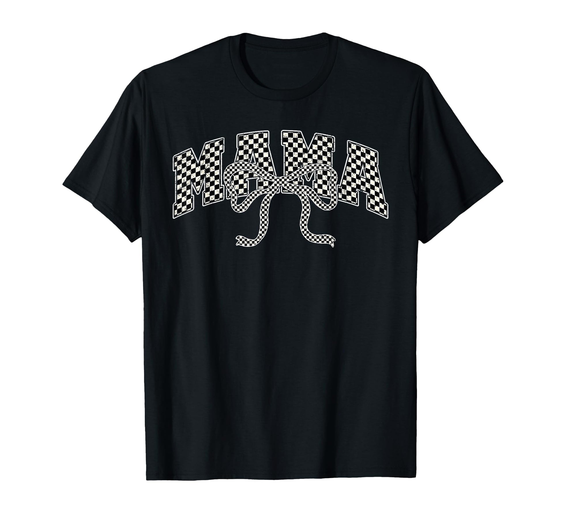 Mama Coquette Bow Checkered Varsity T-Shirt - Minimalist Print for Adults - T-Shirt, Sweatshirt, Hoodie