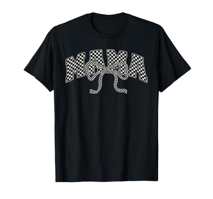 Mama Coquette Bow Checkered Varsity T-Shirt - Minimalist Print for Adults - T-Shirt, Sweatshirt, Hoodie