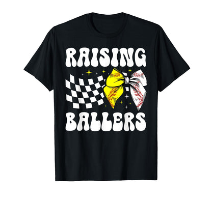 Raising Ballers Groovy Baseball Softball T-Shirt - Minimalist Print Unisex - T-Shirt, Sweatshirt, Hoodie