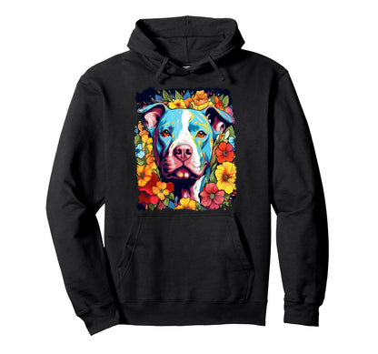 Dog Pitbull Flower Love Peace Hoodie - Aesthetic Graphic Men Women - T-Shirt, Sweatshirt, Hoodie
