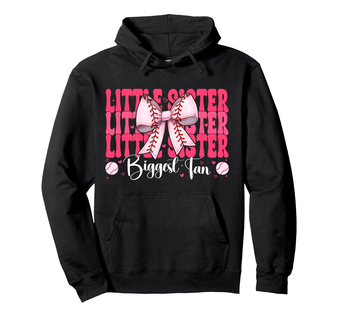 Baseball Sister Coquette Bow Little Hoodie - Fun Novelty Design Men Women - T-Shirt, Sweatshirt, Hoodie
