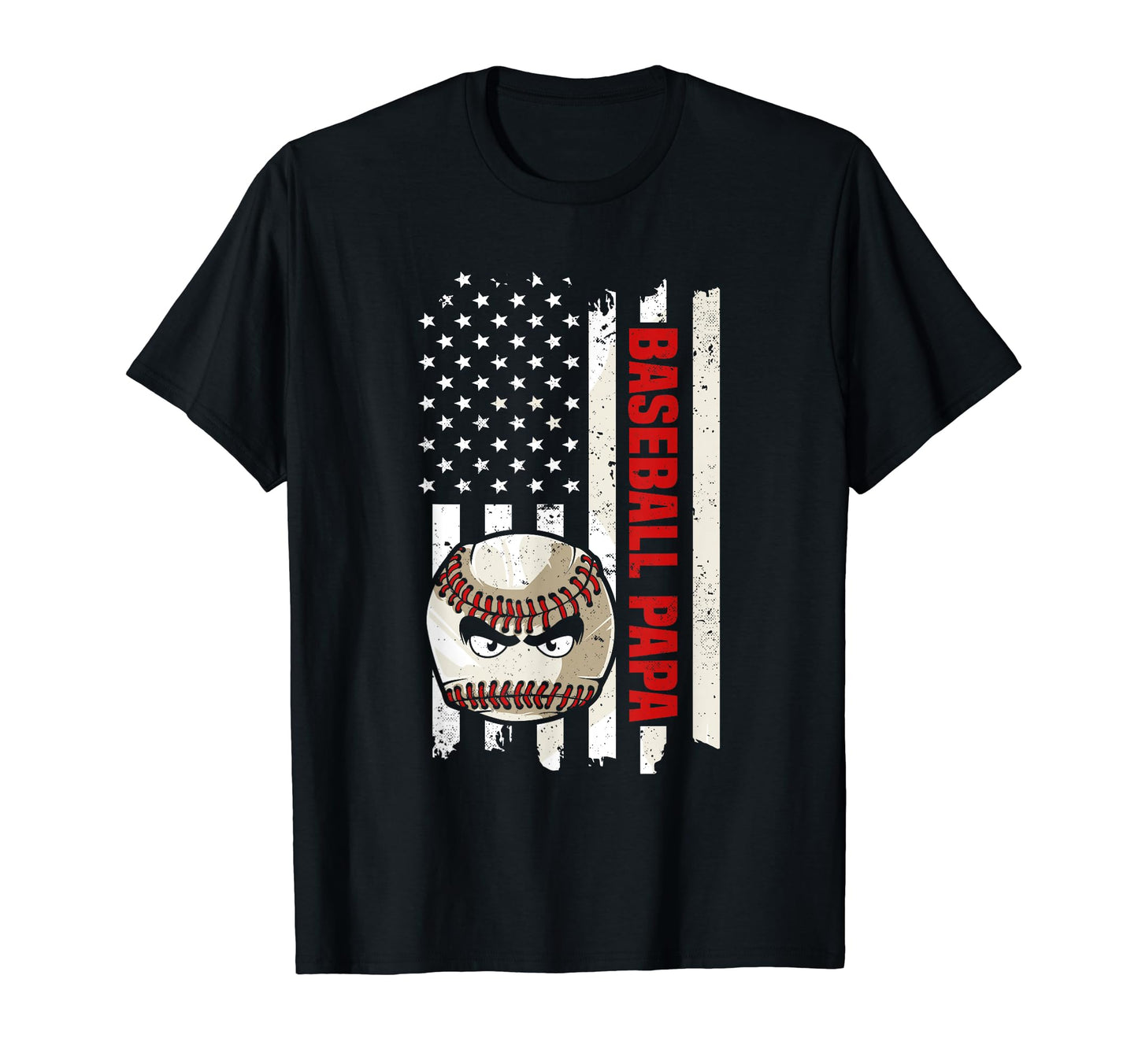 Baseball Papa Usa Flag Fathers Day T-Shirt - Graphic Print Unisex - T-Shirt, Sweatshirt, Hoodie