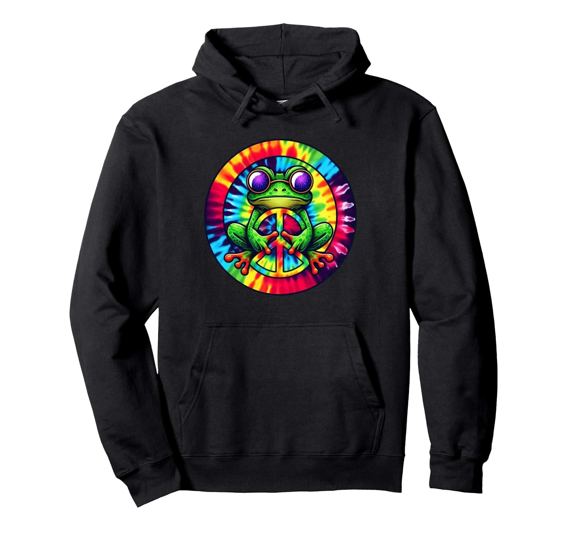 Tie Dye Frog Peace Sign Hippie Spread Hoodie - Graphic Print for Adults - T-Shirt, Sweatshirt, Hoodie