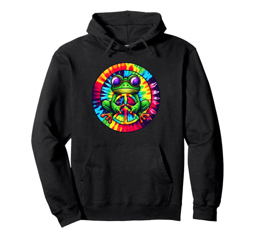 Tie Dye Frog Peace Sign Hippie Spread Hoodie - Graphic Print for Adults - T-Shirt, Sweatshirt, Hoodie